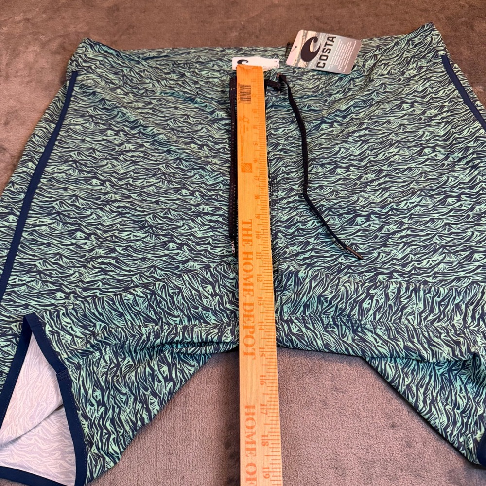 Costa Men's Blue and Green Wave-Print Swim Board Shorts - Picture 11 of 12
